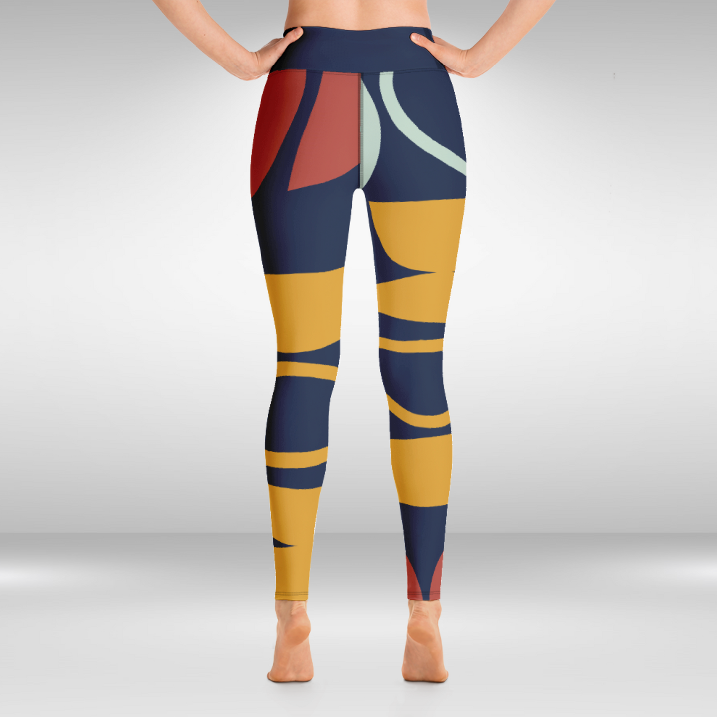Women Yoga Legging - Navy Blue Abstract Print