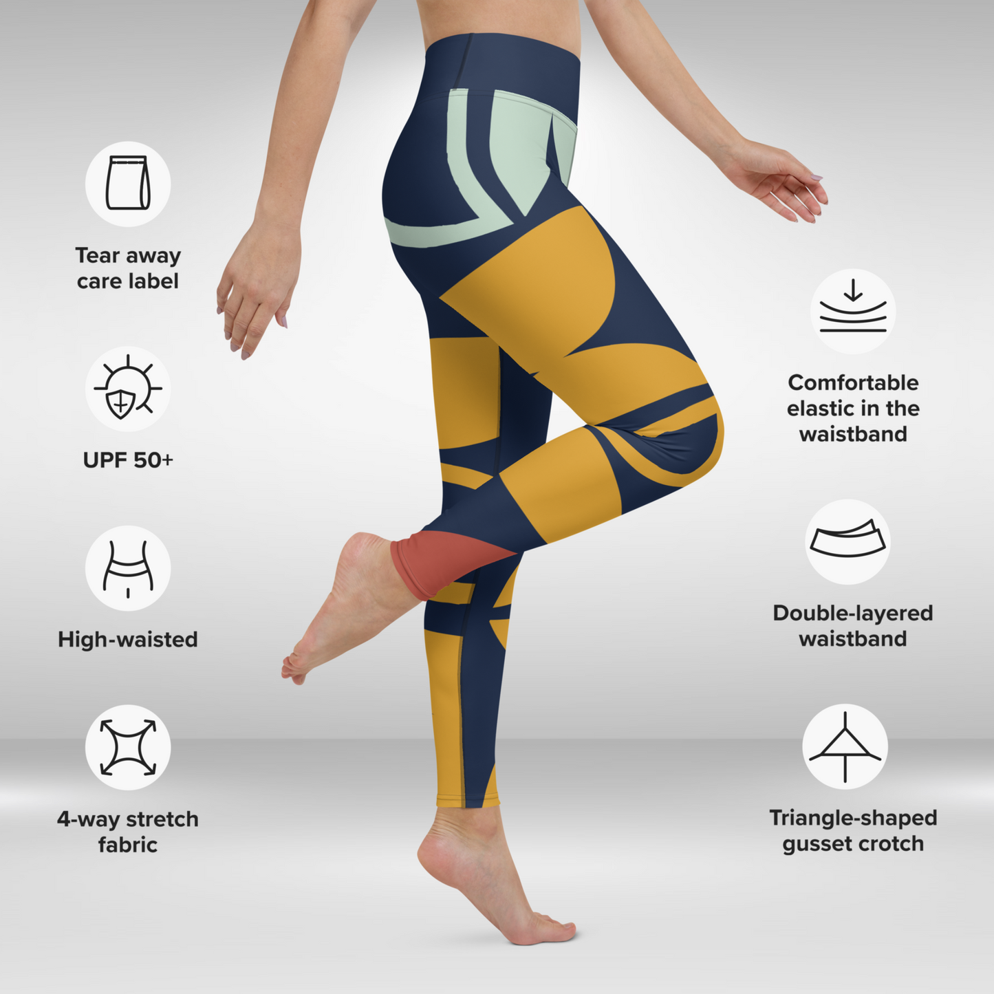 Women Yoga Legging - Navy Blue Abstract Print