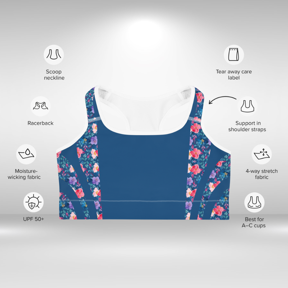 Women Sports Bra - Blue Floral Print