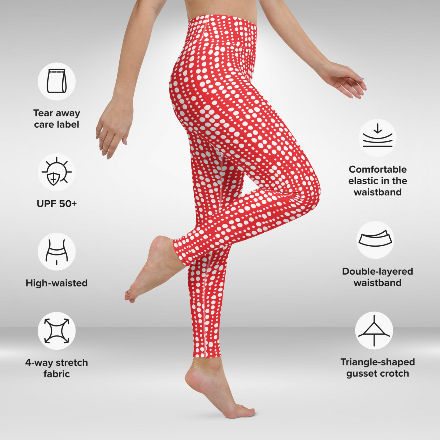 Women Yoga Legging - Red and White Polka Dots Print