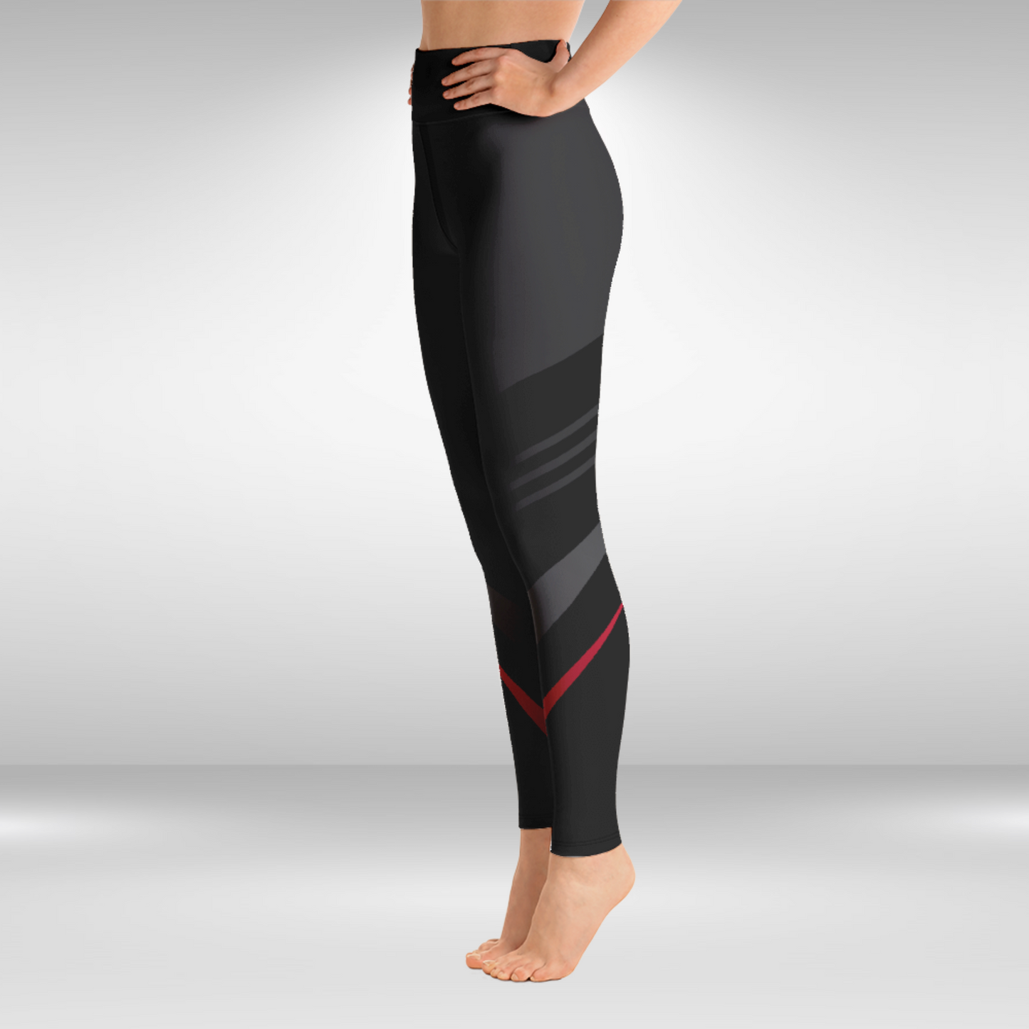 Women Yoga Legging - Black and Red Stripe Print