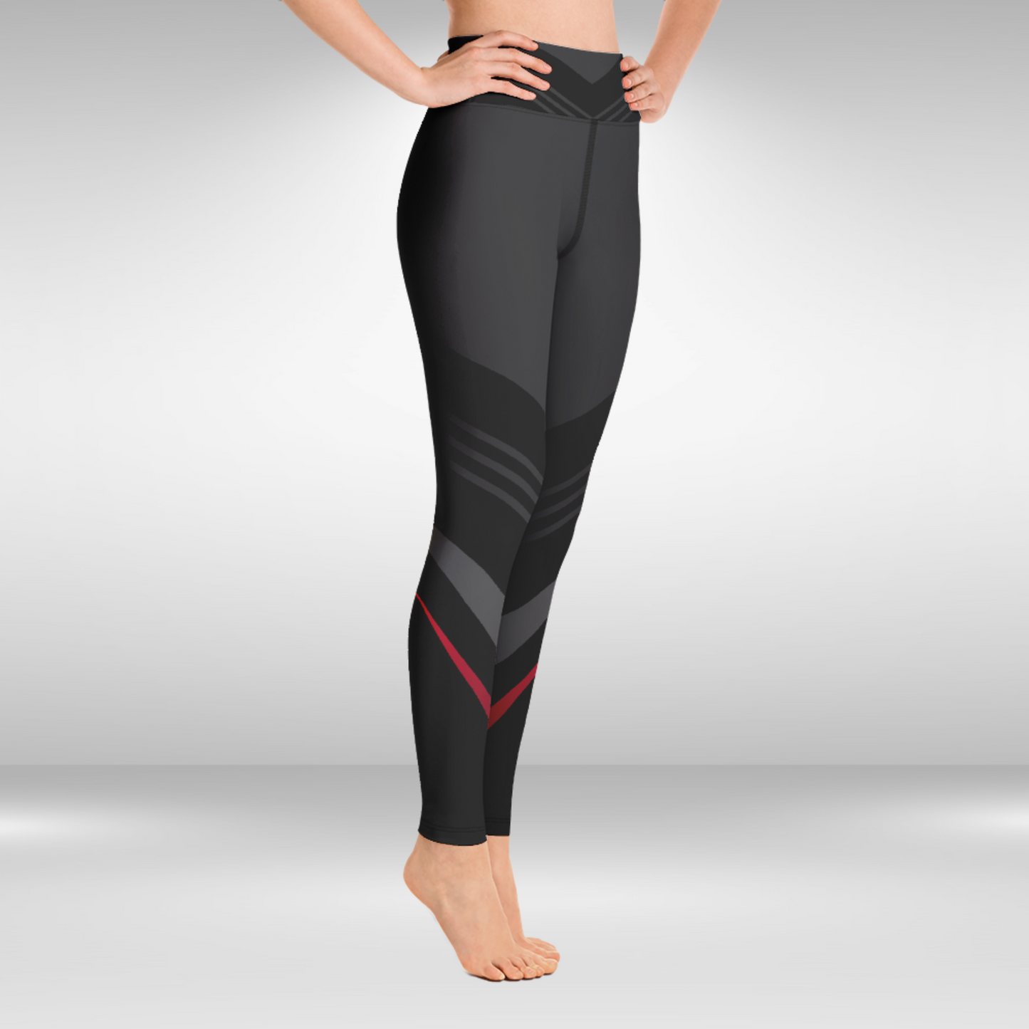 Women Yoga Legging - Black and Red Stripe Print