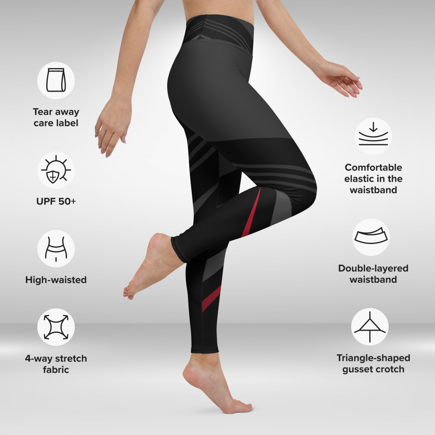 Women Yoga Legging - Black and Red Stripe Print