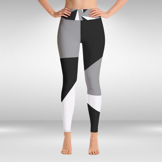 Women Yoga Legging - Grey and White Abstract Print