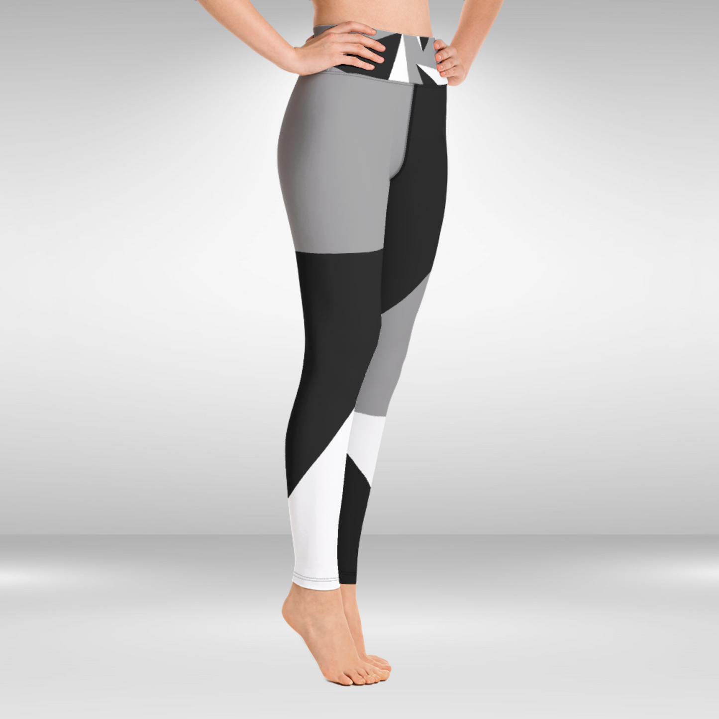 Women Yoga Legging - Grey and White Abstract Print