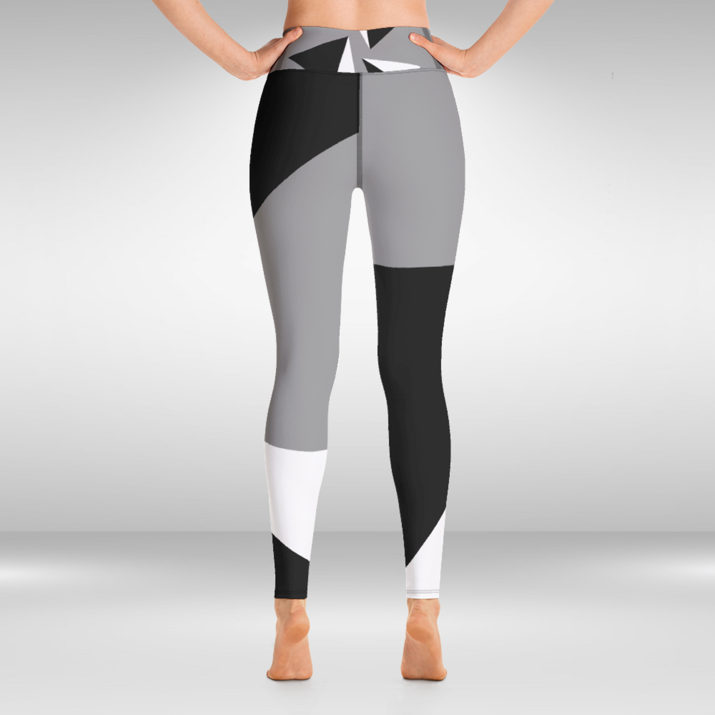 Women Yoga Legging - Grey and White Abstract Print