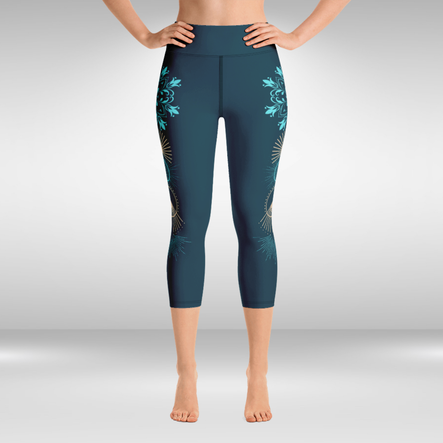 Women Capri Legging - Blue Mandala Print
