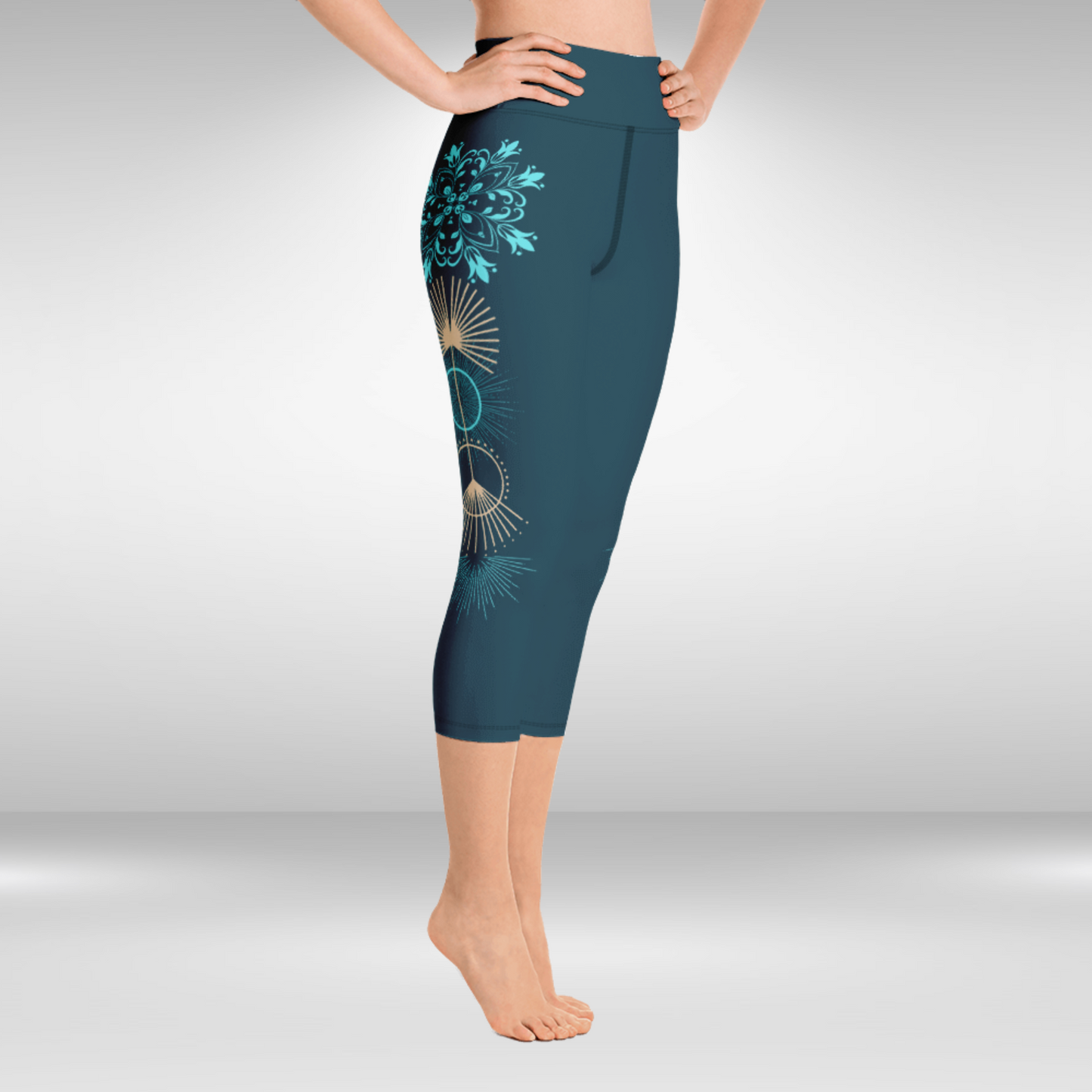 Women Capri Legging - Blue Mandala Print