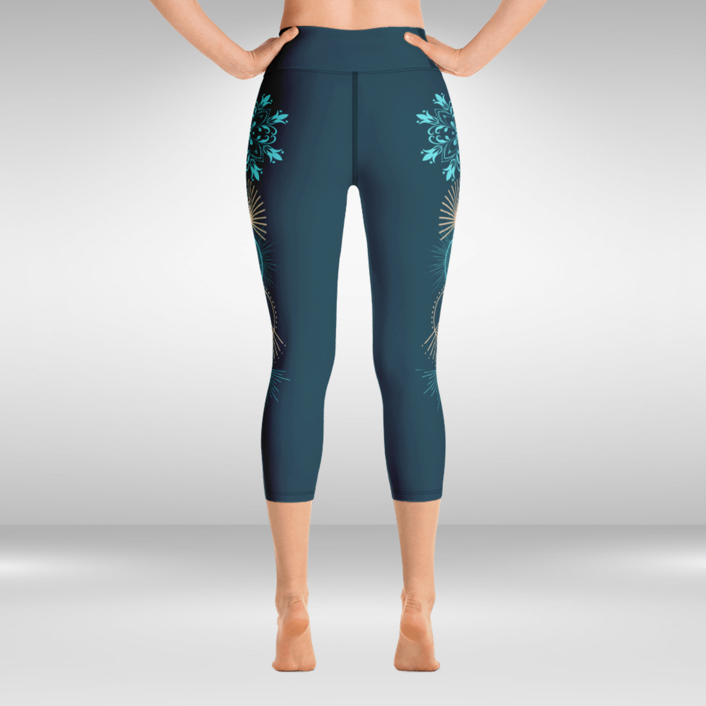 Women Capri Legging - Blue Mandala Print