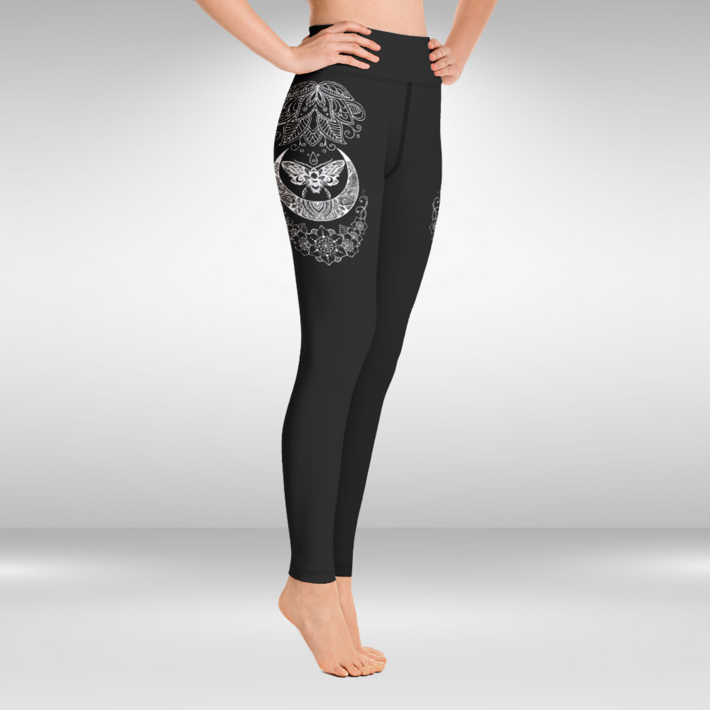 Women Yoga Legging - White Butterfly Mandala Print