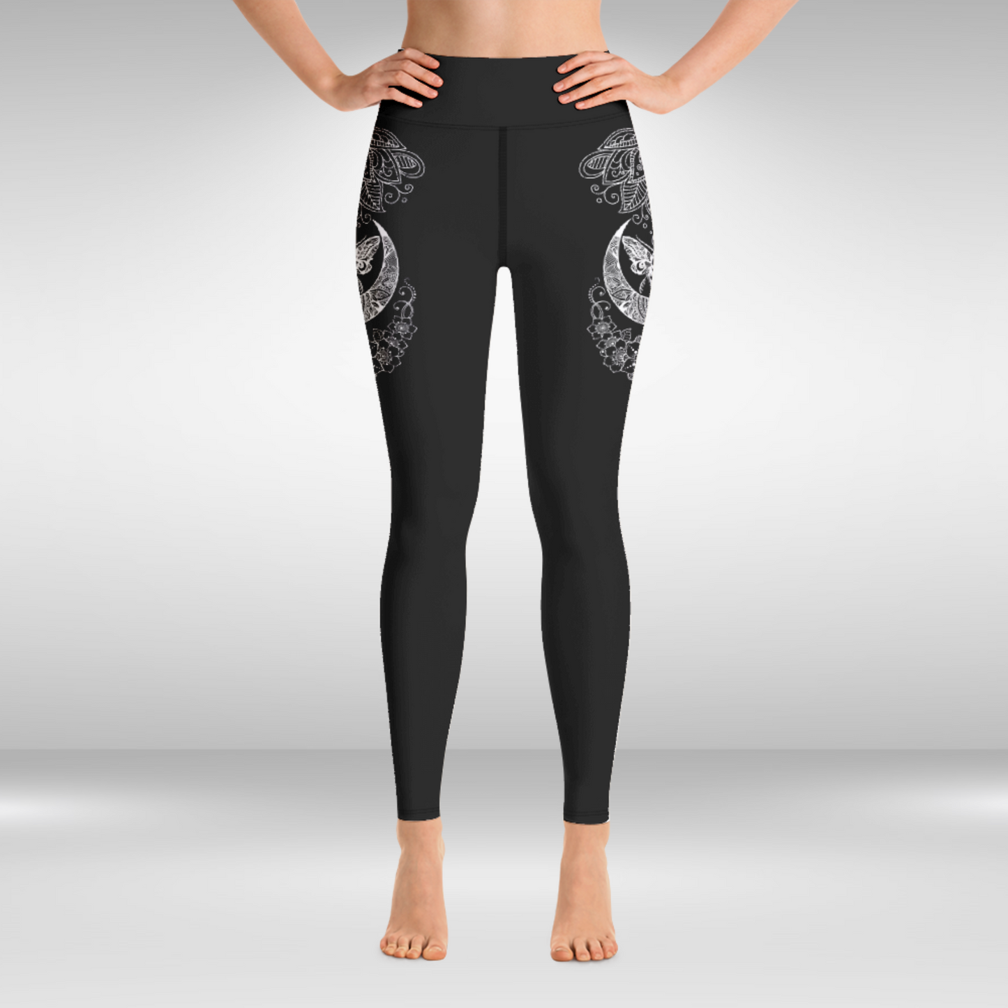 Women Yoga Legging - White Butterfly Mandala Print