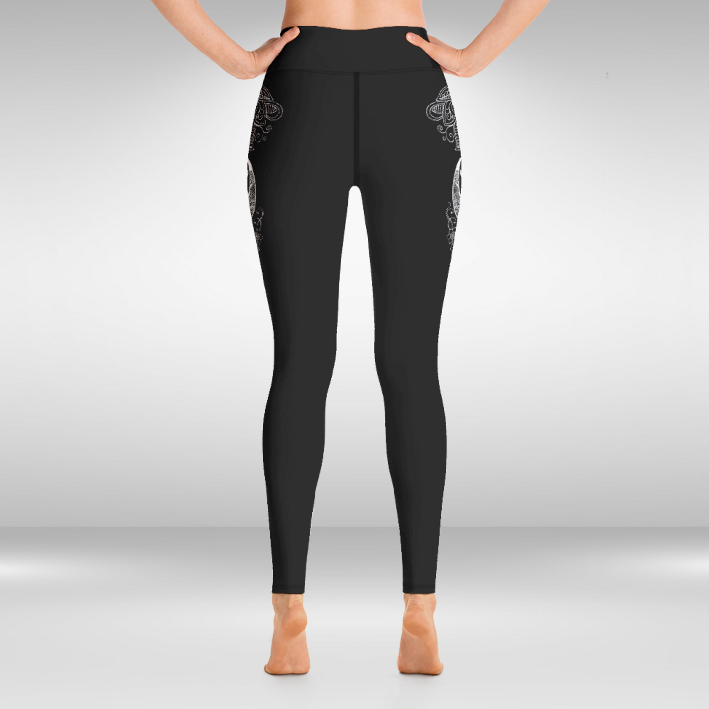 Women Yoga Legging - White Butterfly Mandala Print