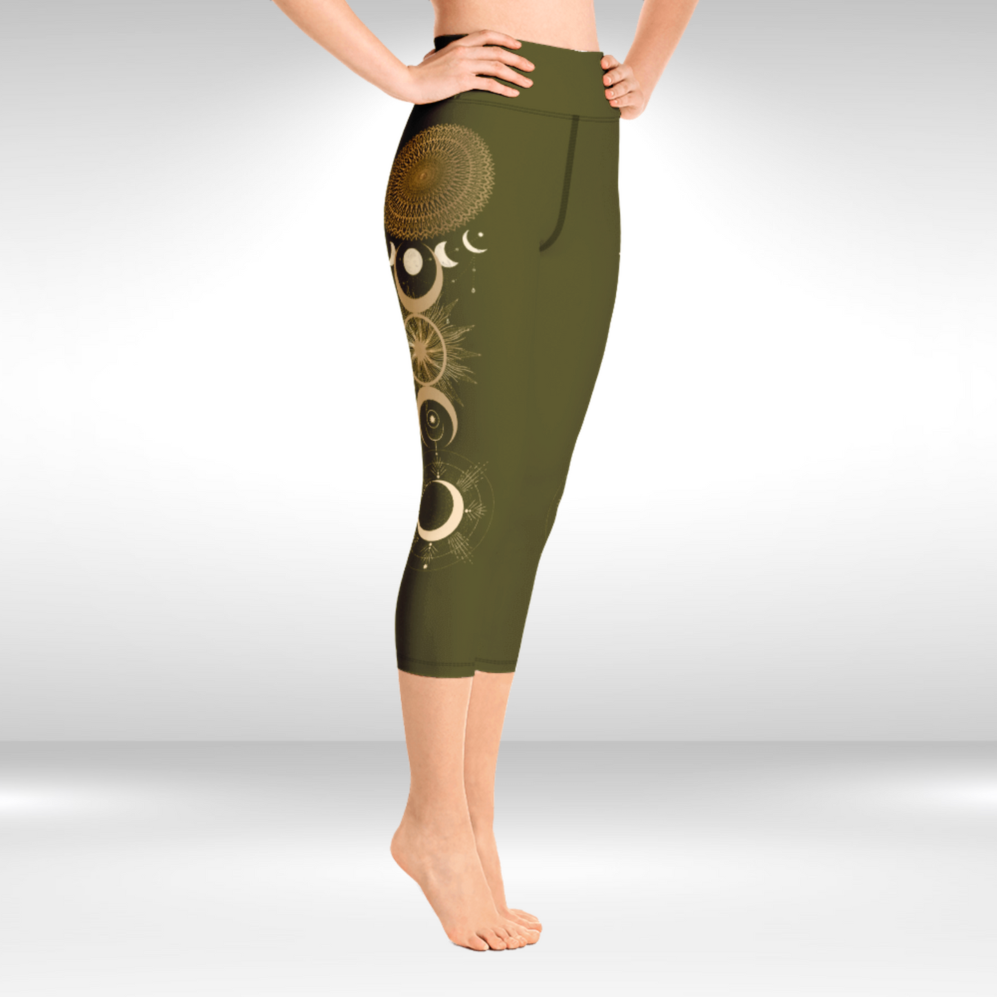 Women Capri Legging - Henna and Gold Moon Mandala Print