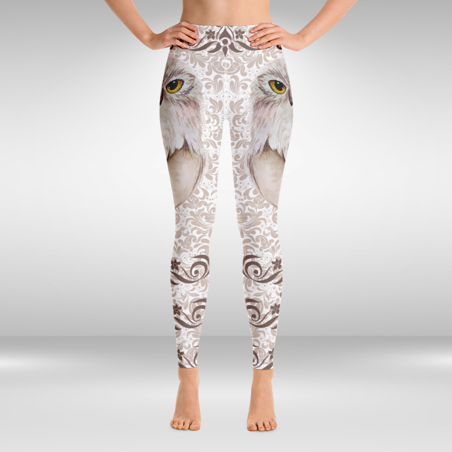 Women Yoga Legging - White Owl Print