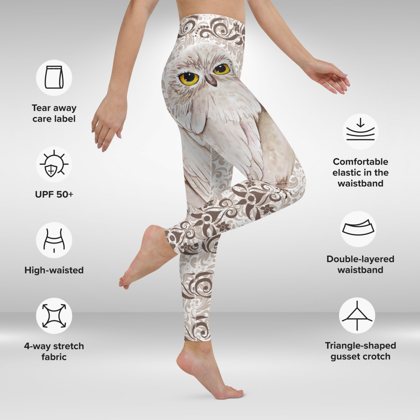 Women Yoga Legging - White Owl Print