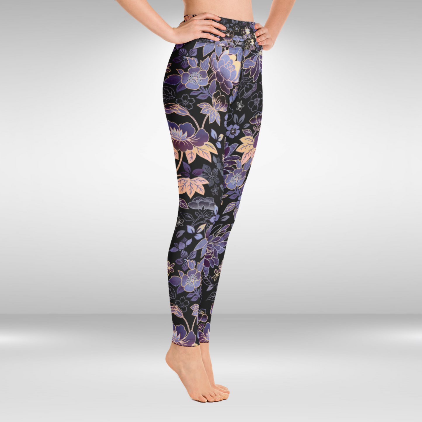 Women Yoga Legging - Purple Floral Print