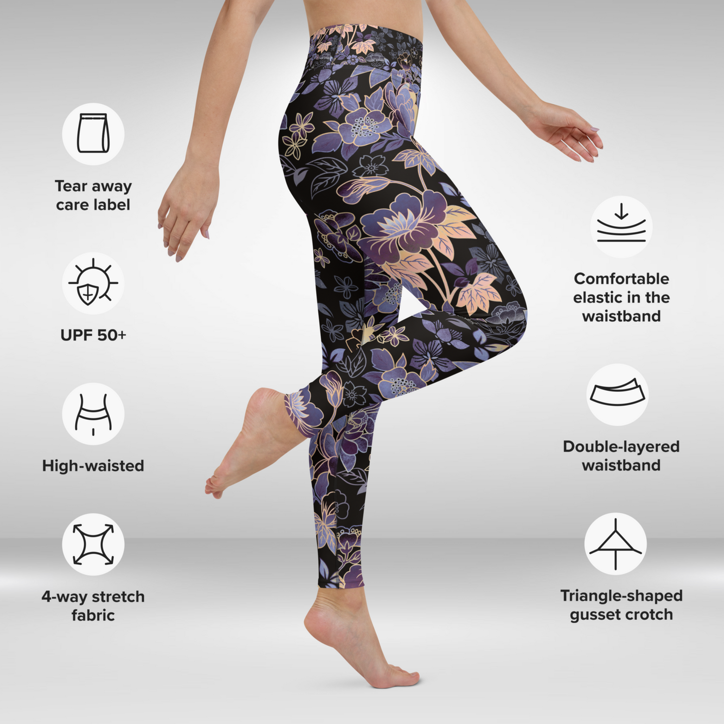 Women Yoga Legging - Purple Floral Print