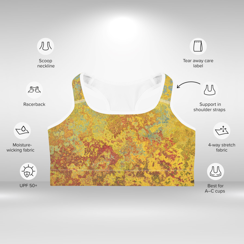 Women Sports Bra - Rustic Gold Abstract Print