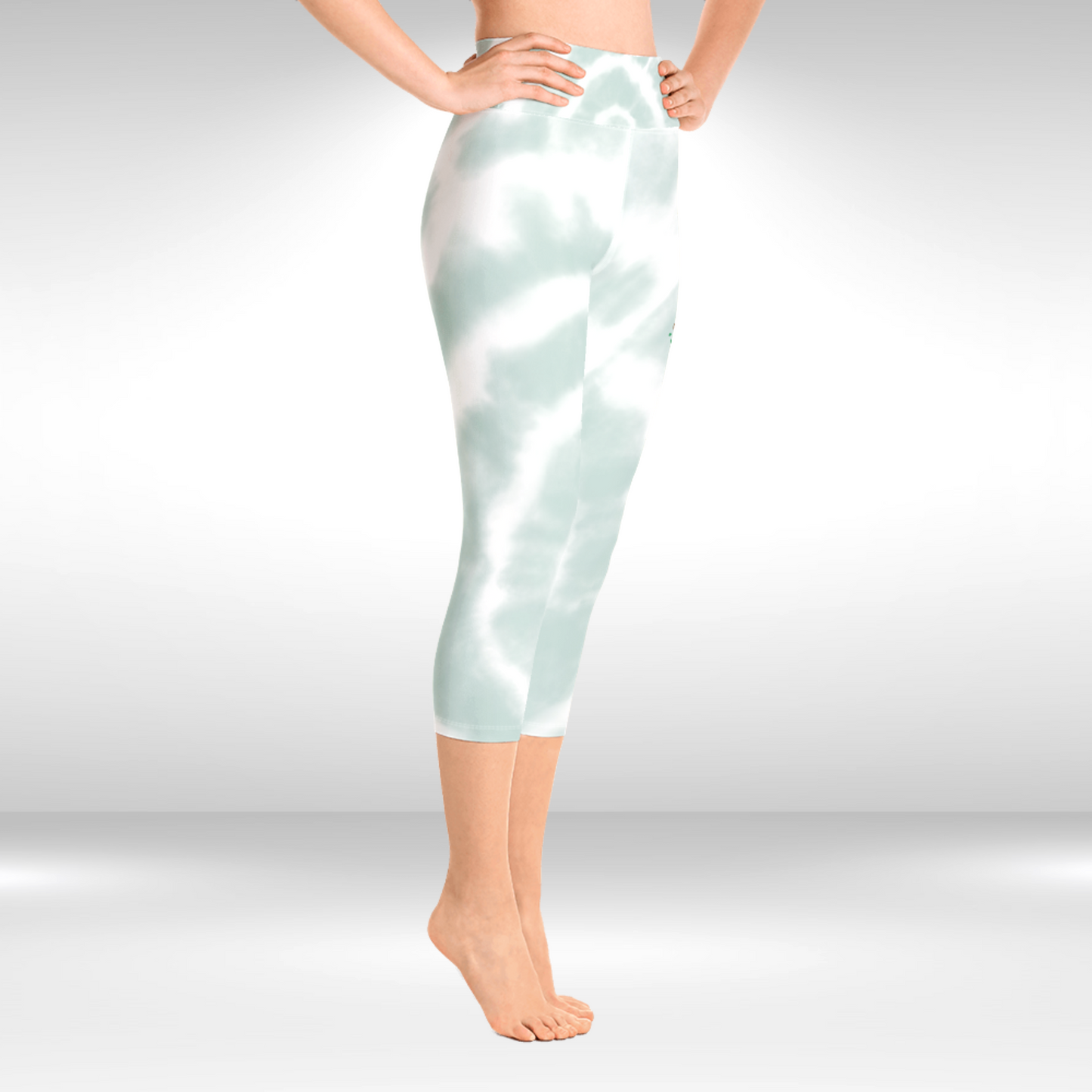 Women Capri Legging - Green Tie Dye Mandala Print