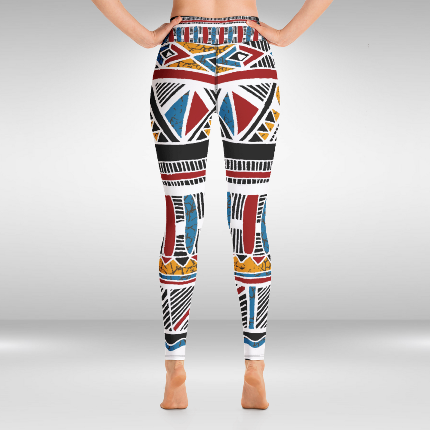 Women Yoga Legging - Red Blue Festive Tribal Print