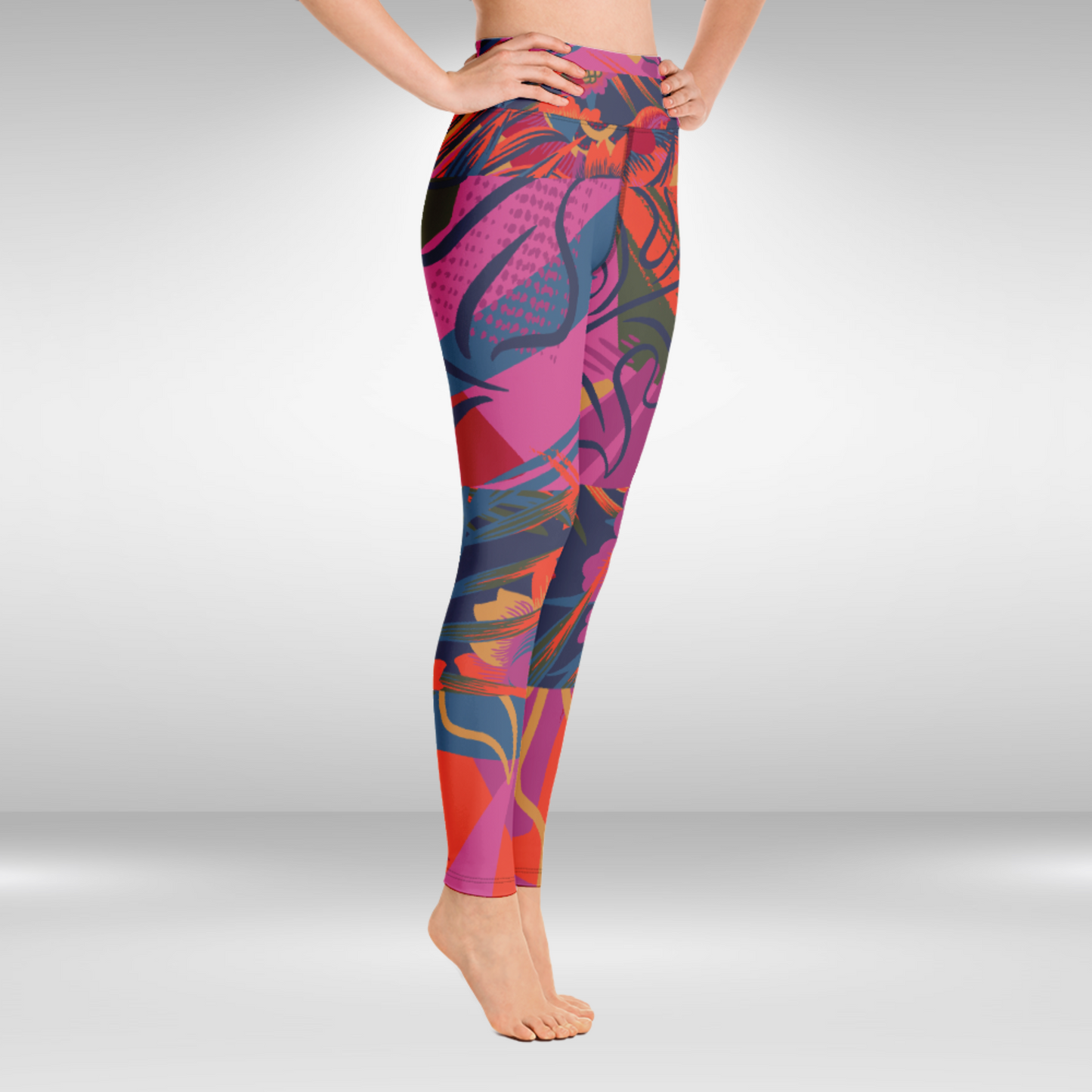 Women Yoga Legging - Pink Tropical Print
