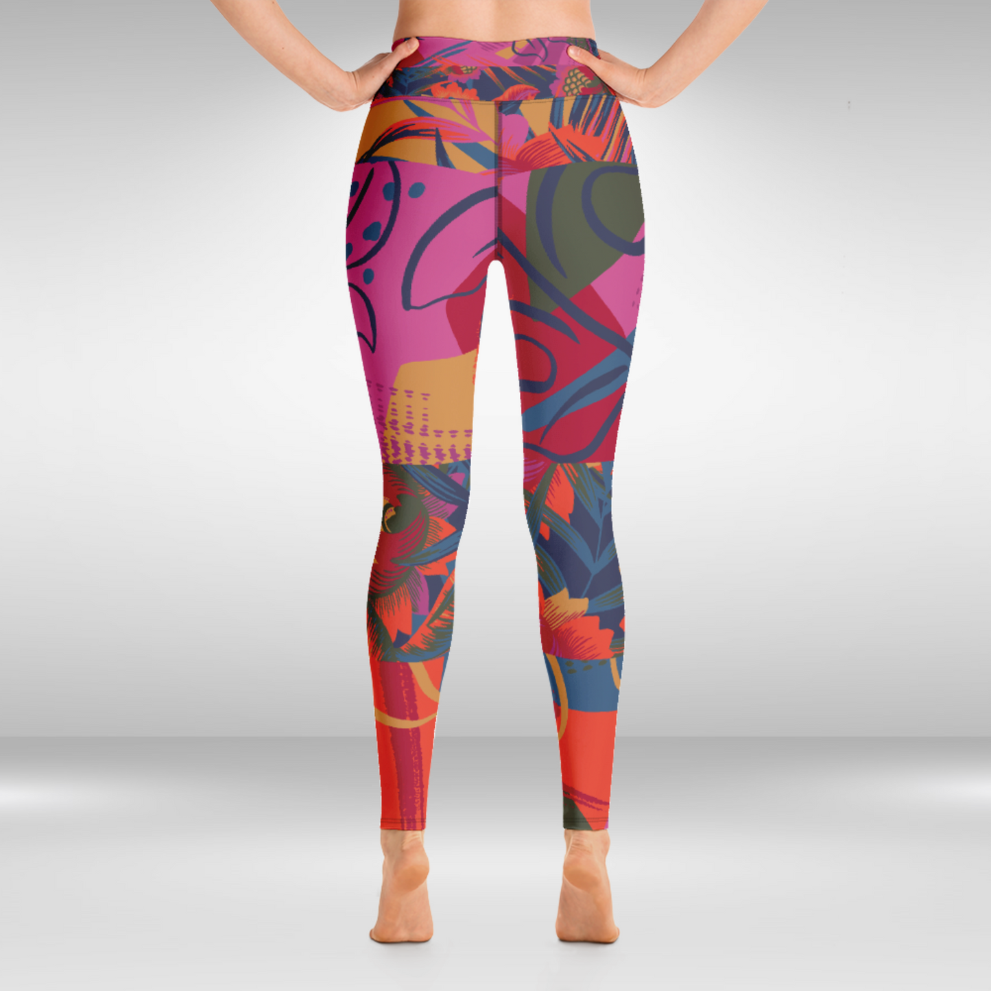 Women Yoga Legging - Pink Tropical Print