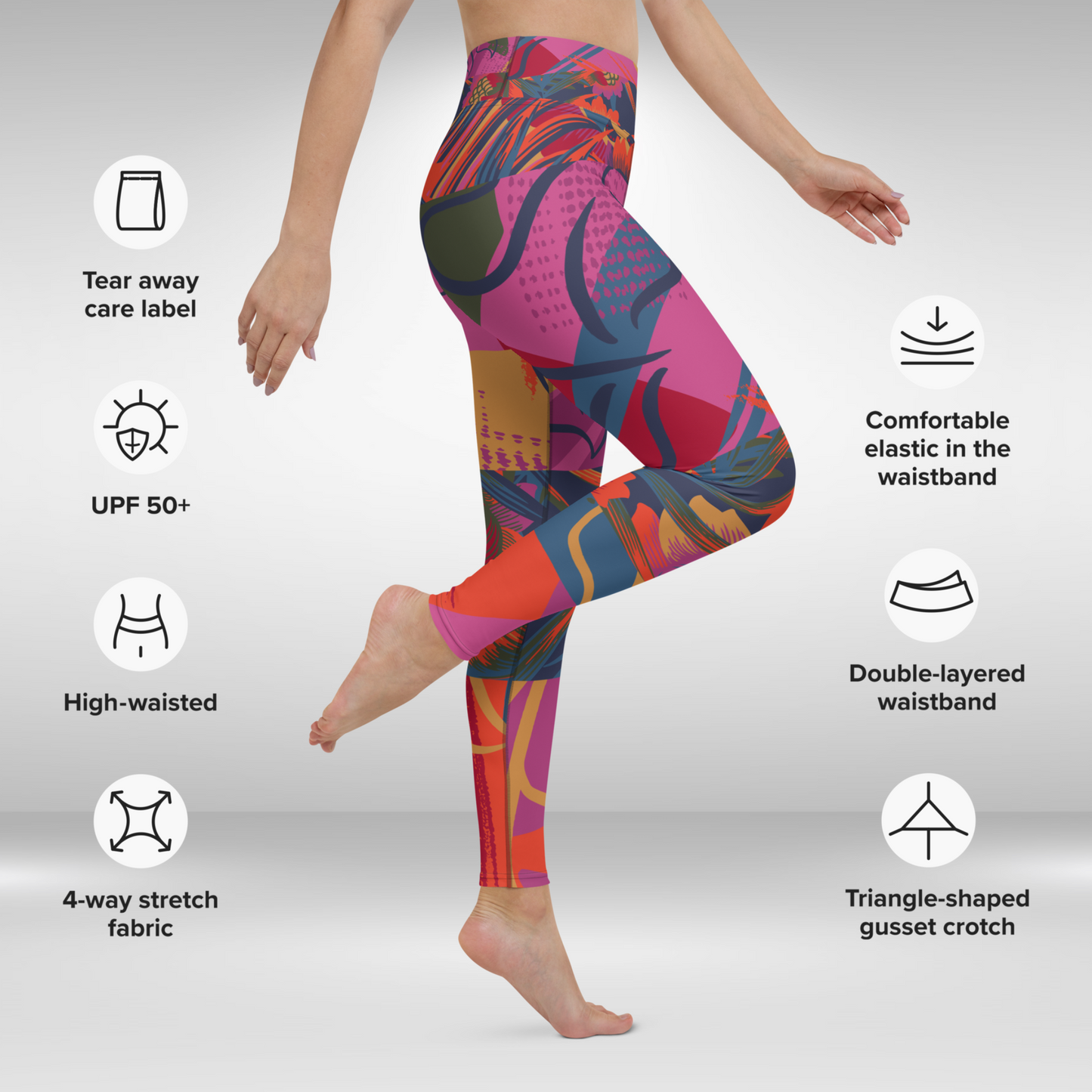 Women Yoga Legging - Pink Tropical Print