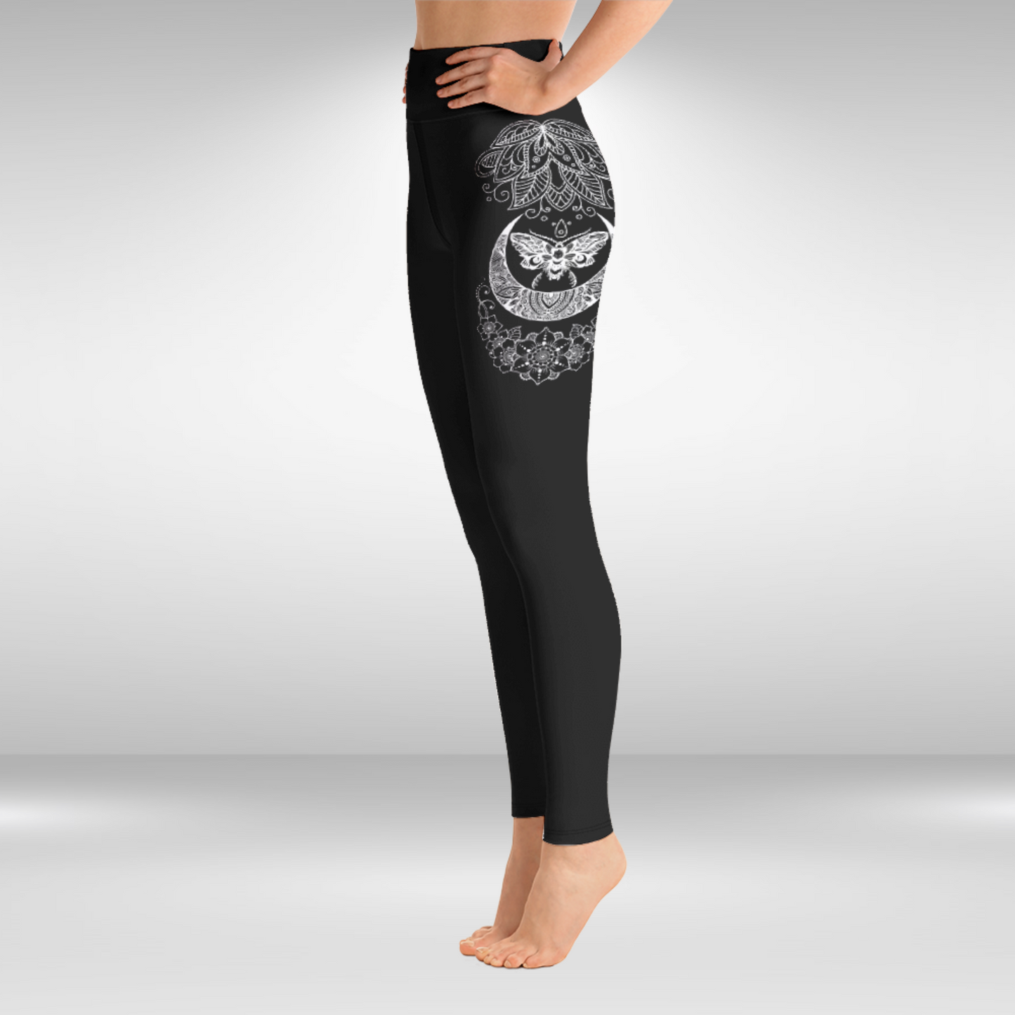 Women Yoga Legging - White Butterfly Mandala Print