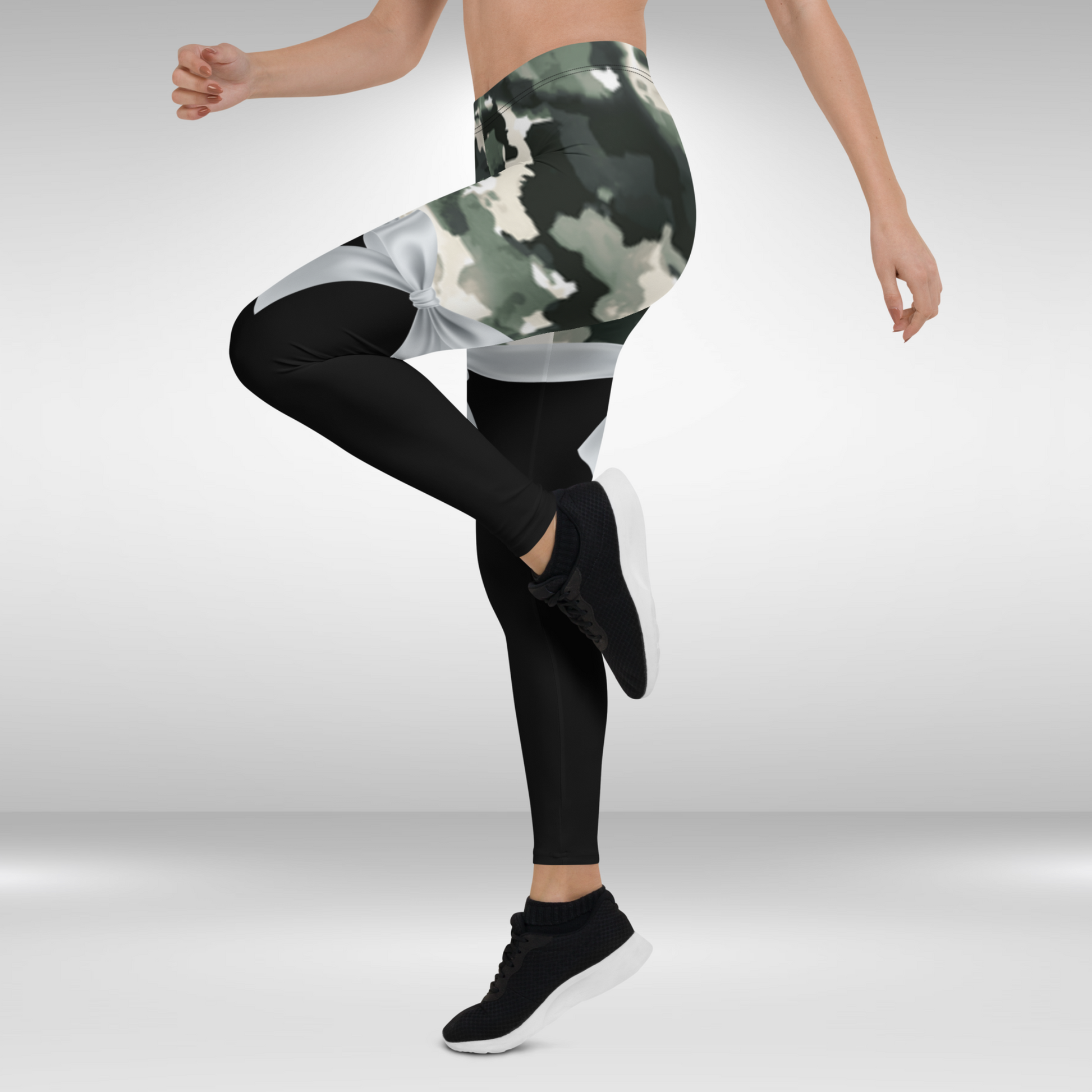 Women Gym Legging - Black Camouflage Print