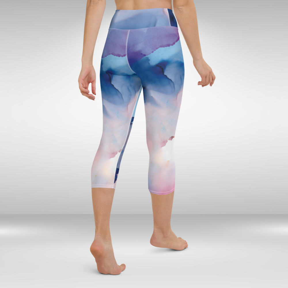 Yoga Capri Leggings - Abstract Fluid Print