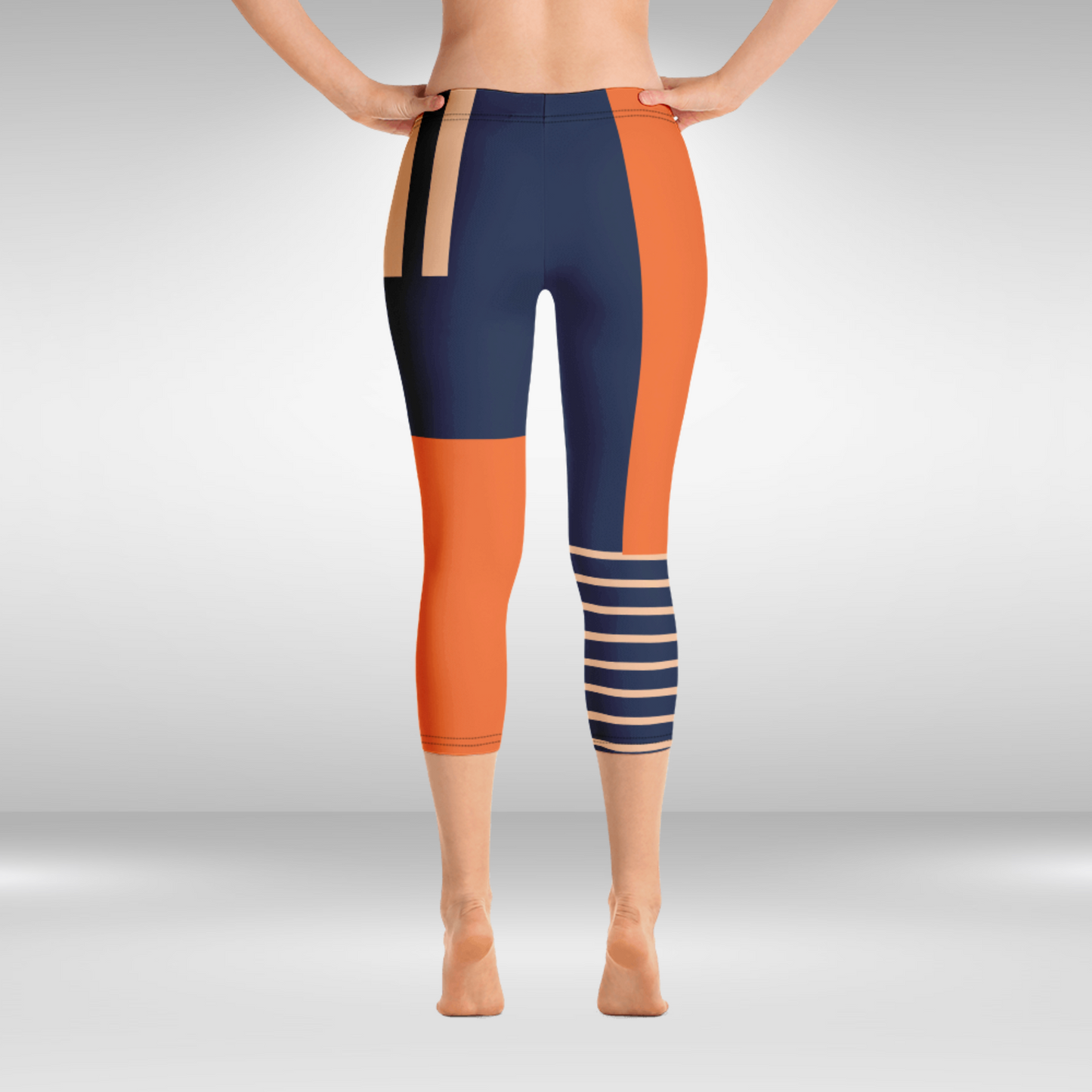 Women Gym Capri Legging - Blue and Orange Abstract Print