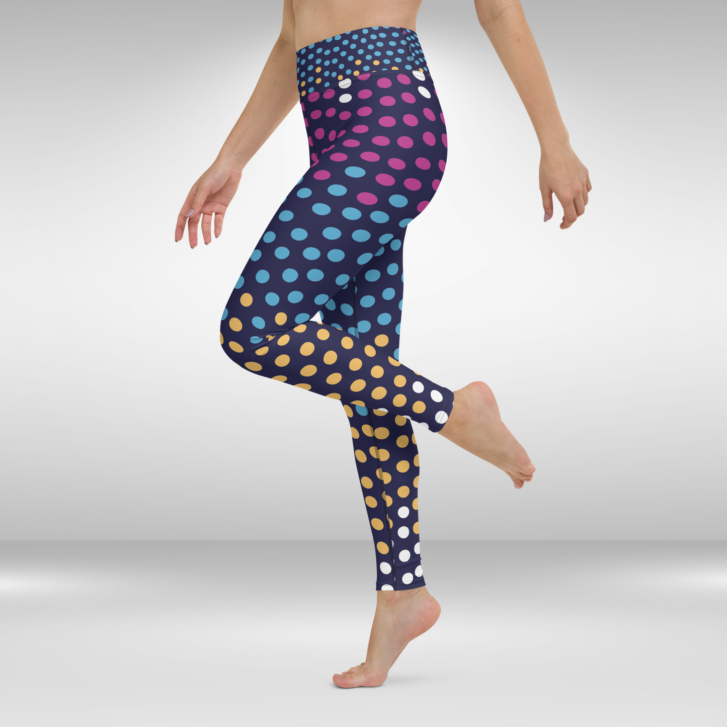 Women Yoga Legging - Pink and Blue Polka Dot Print