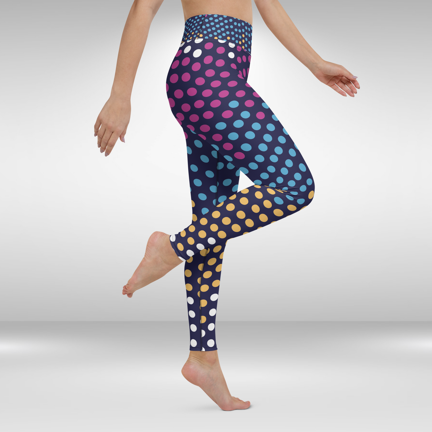 Women Yoga Legging - Pink and Blue Polka Dot Print