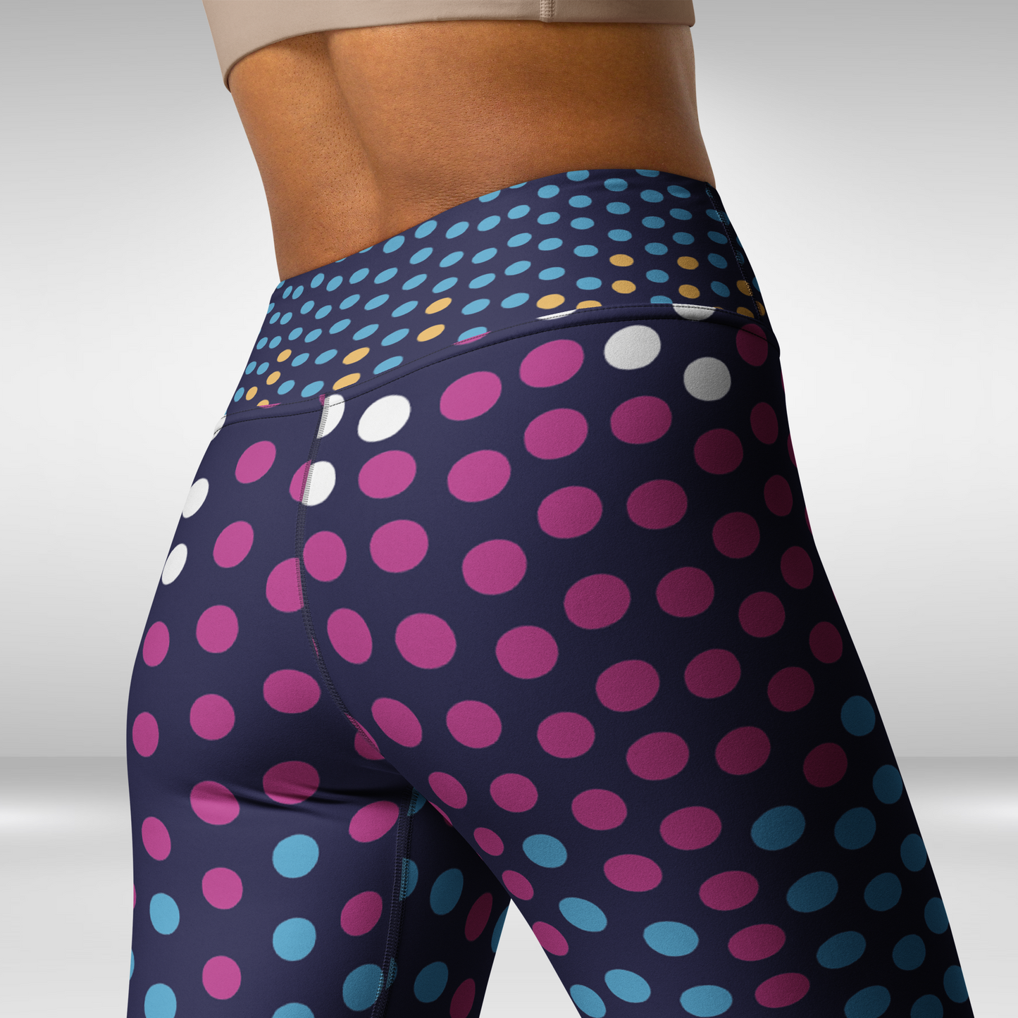 Women Yoga Legging - Pink and Blue Polka Dot Print