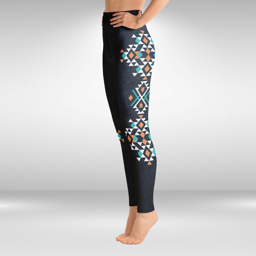 Women Yoga Legging - Charcoal Aztec Geometric Print