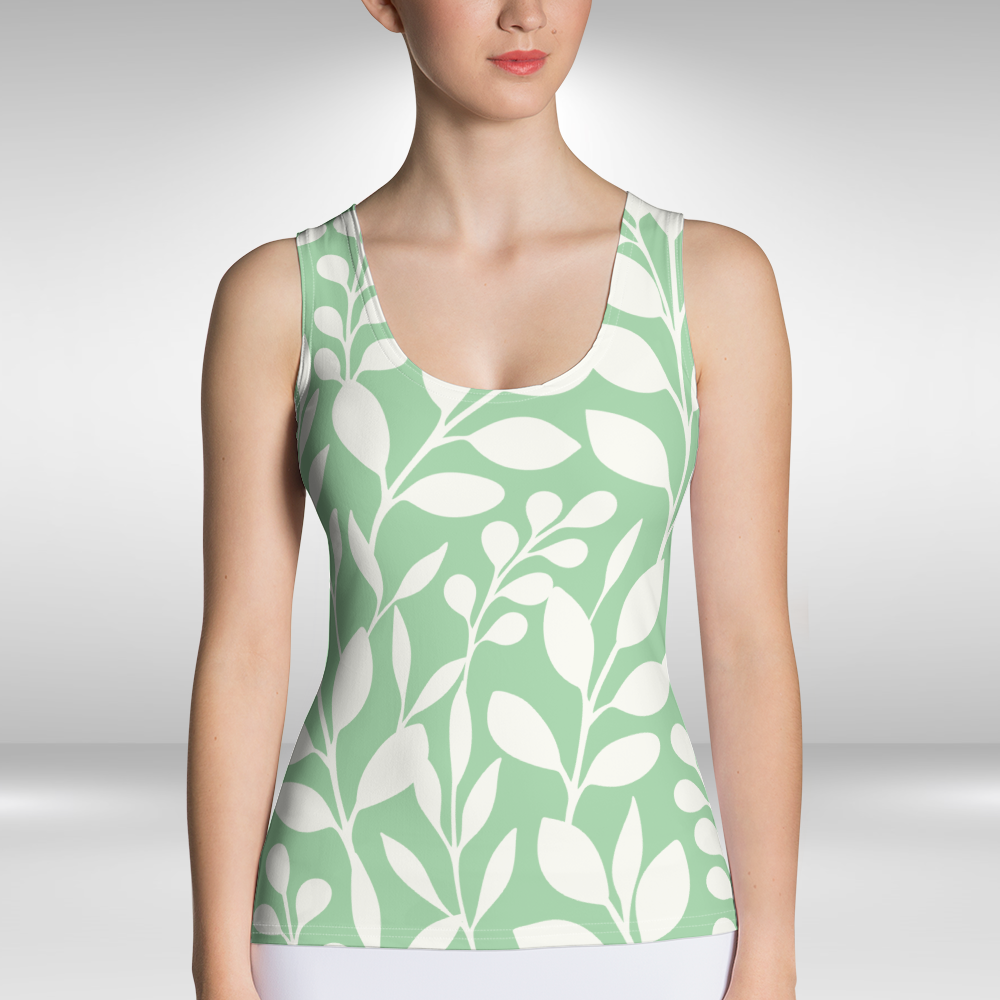 Women Tank Top - Green Floral Print
