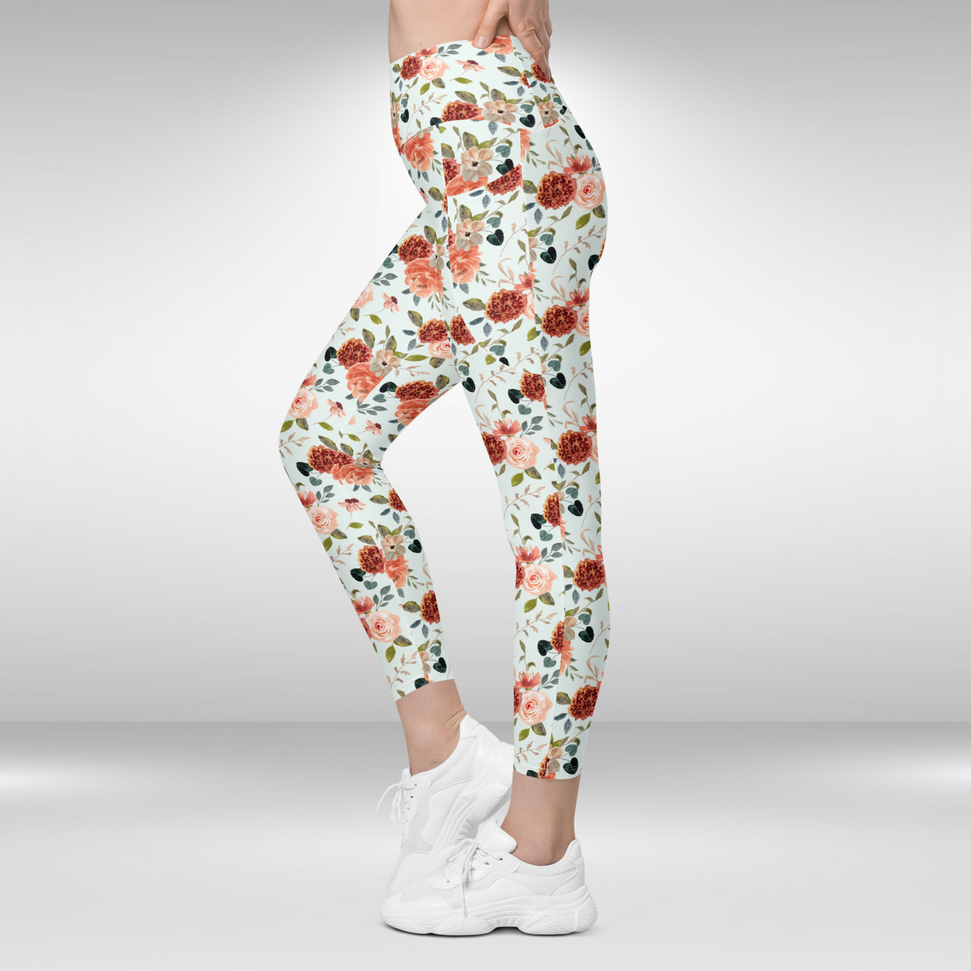 Women Gym Legging With Pockets - Floral Print