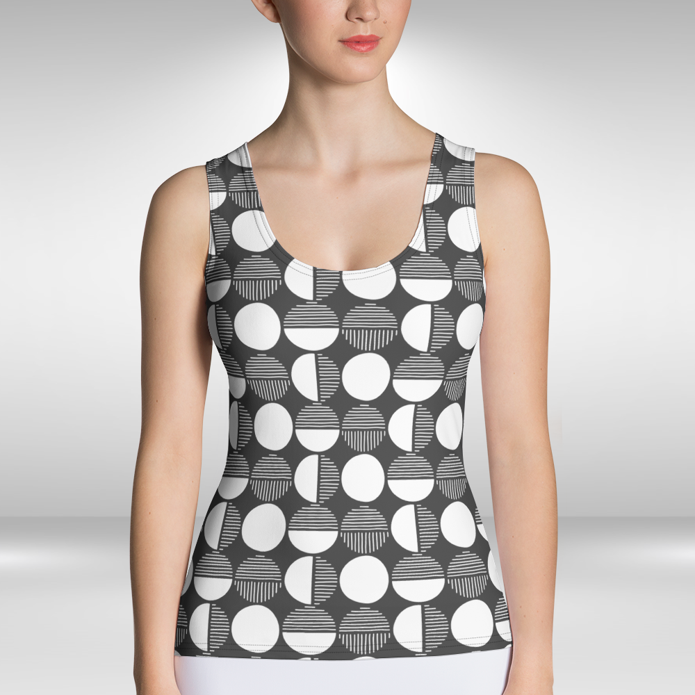 Women Tank Top - Black and White Geometric Print