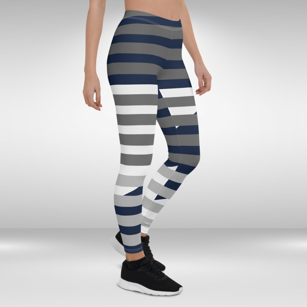 Women Leggings - Blue and Grey Stripe Print