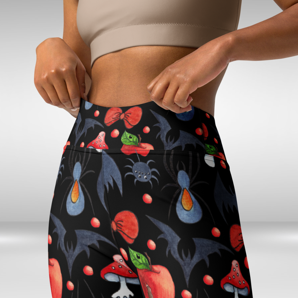 Women Yoga Legging - Red and Black Halloween Print