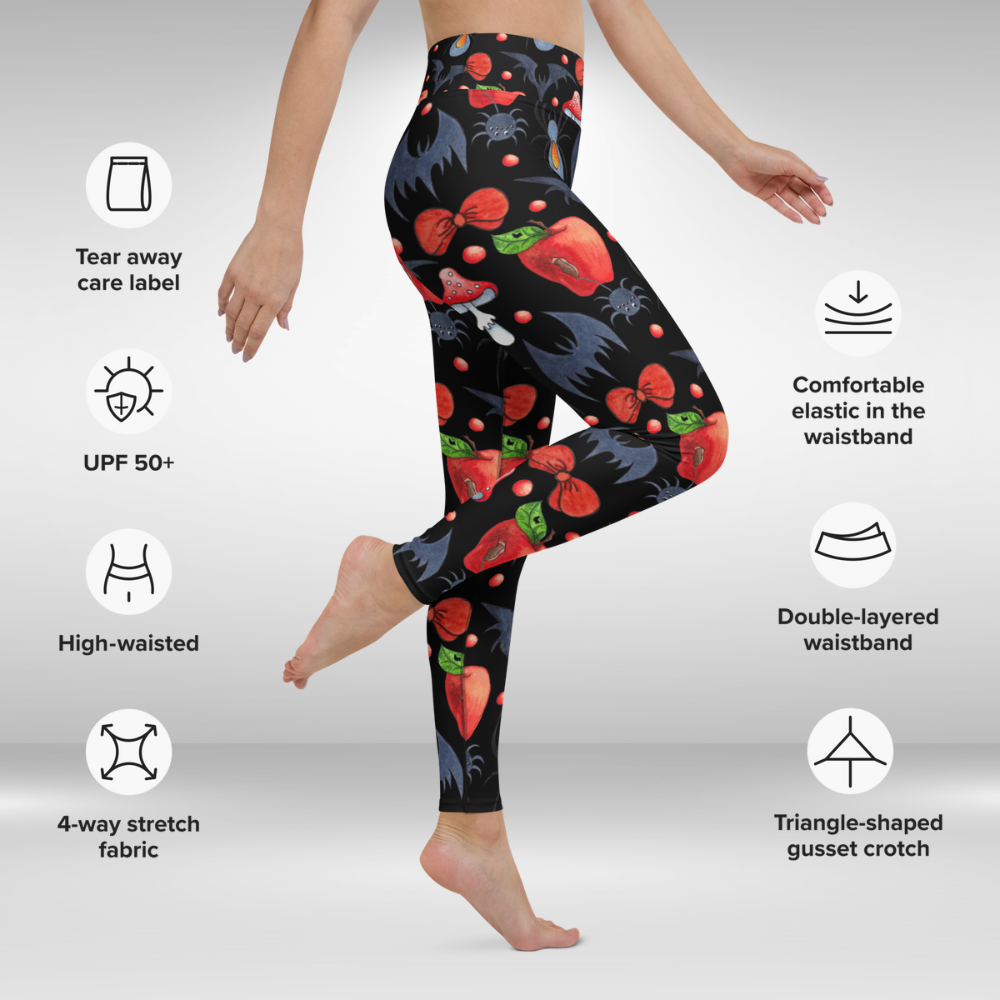 Women Yoga Legging - Red and Black Halloween Print