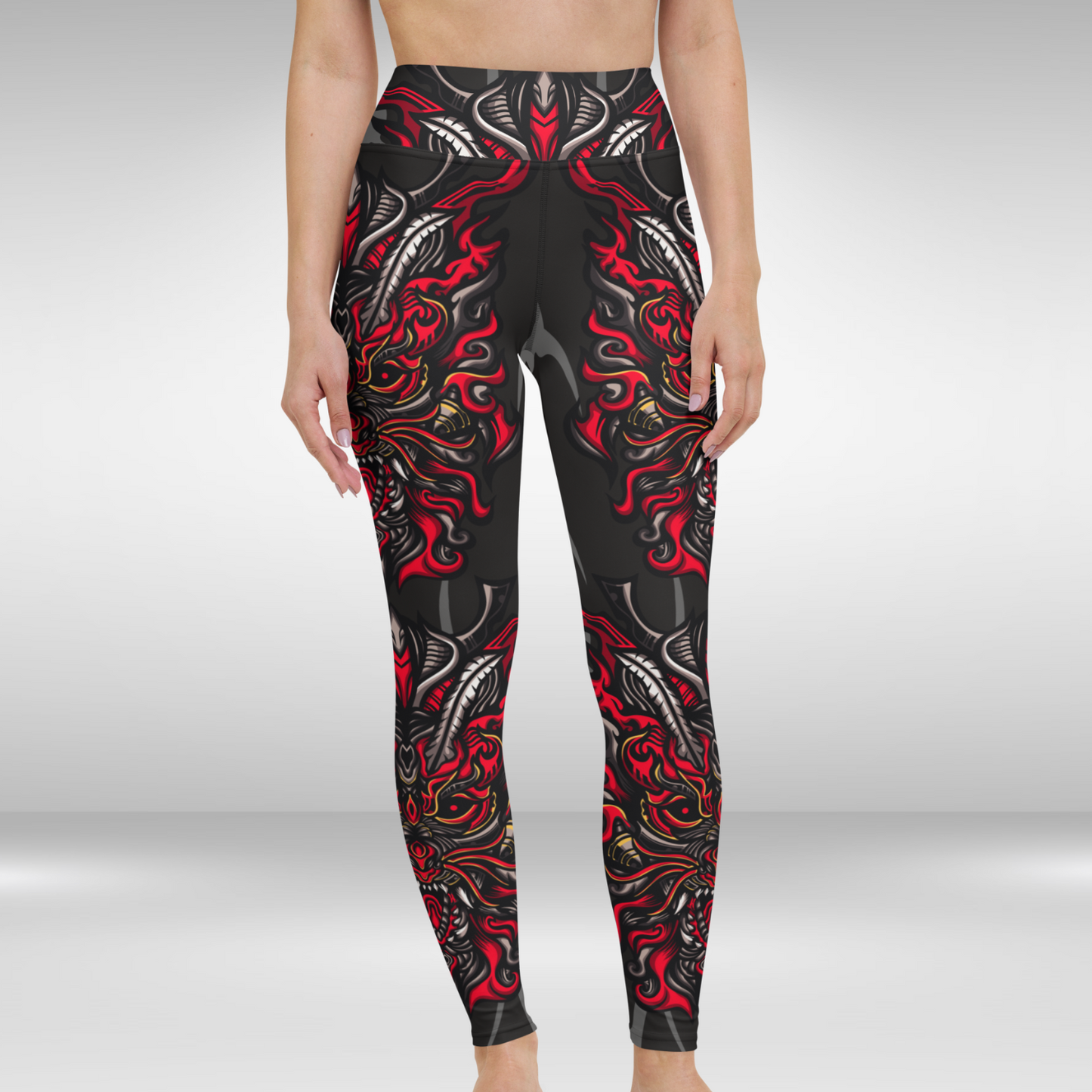 Women Yoga Legging - Halloween Fierce Dragon Face Print