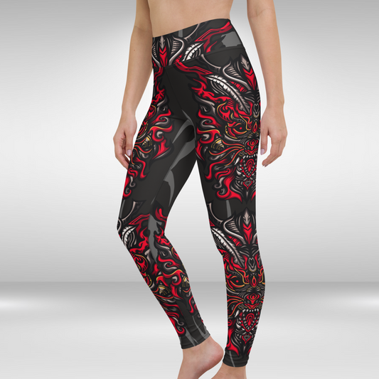 Women Yoga Legging - Halloween Fierce Dragon Face Print