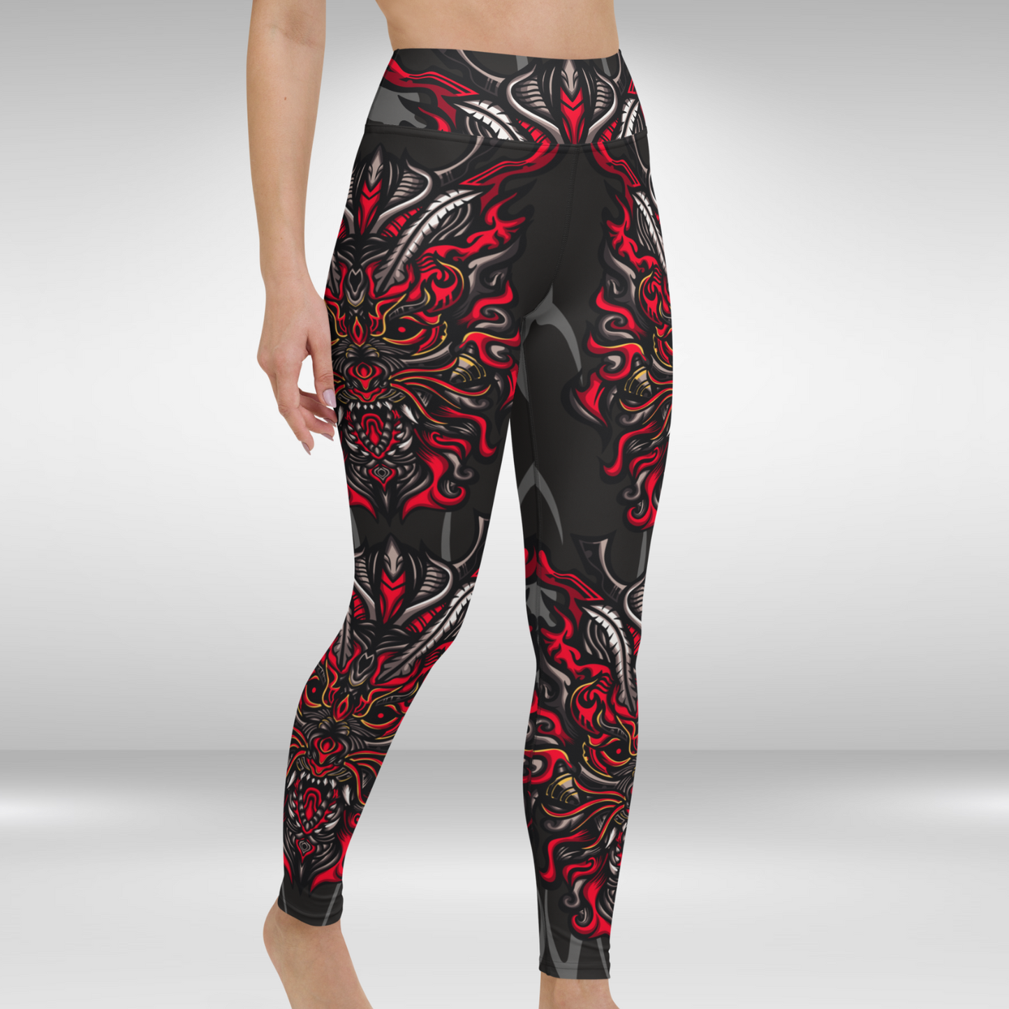 Women Yoga Legging - Halloween Fierce Dragon Face Print