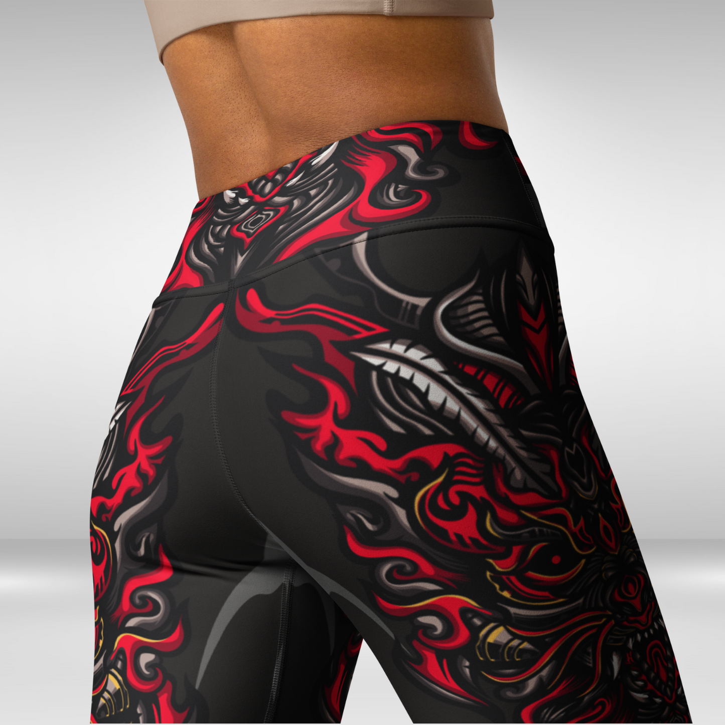 Women Yoga Legging - Halloween Fierce Dragon Face Print