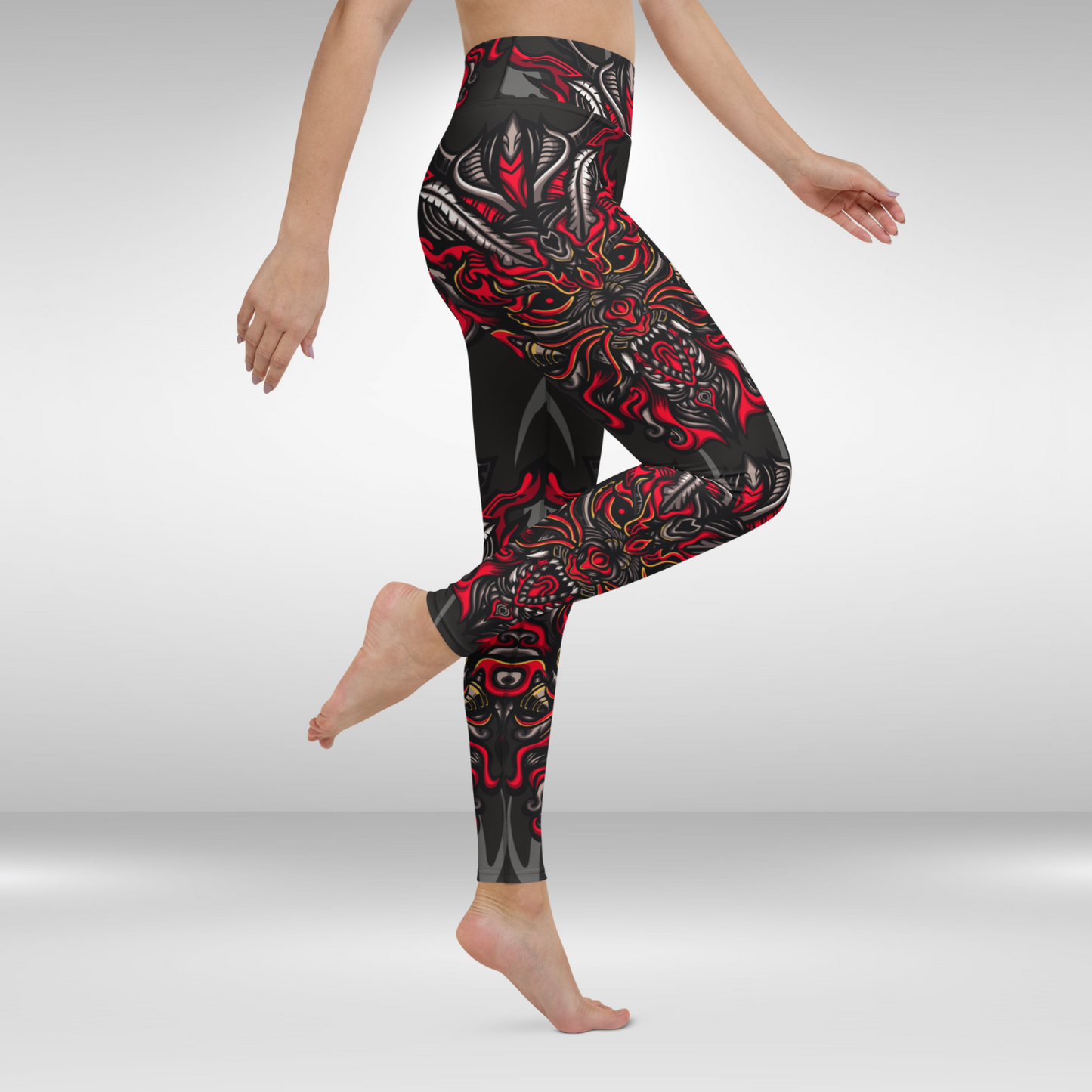 Women Yoga Legging - Halloween Fierce Dragon Face Print