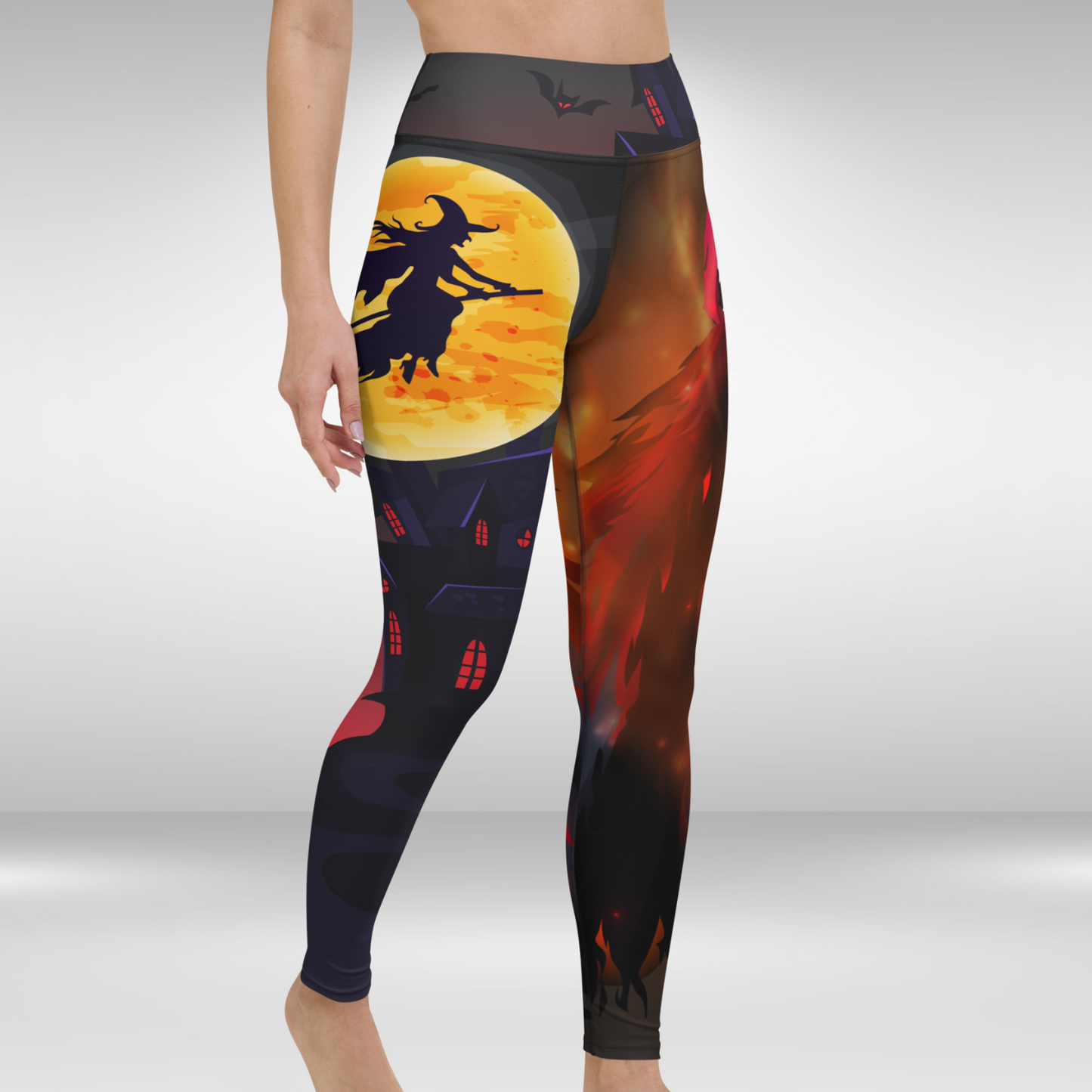 Women Yoga Legging - Halloween Witch Haunted House Print