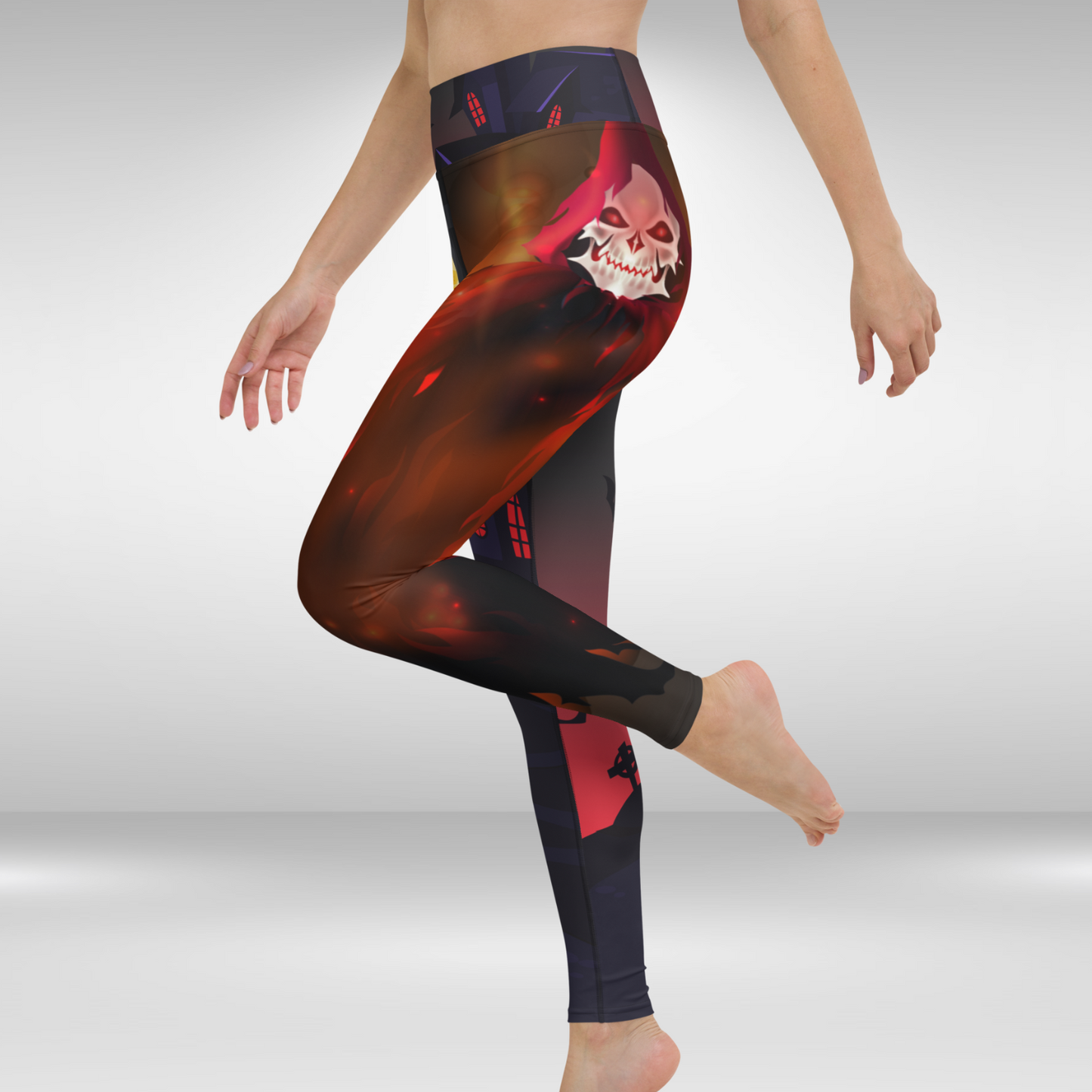 Women Yoga Legging - Halloween Witch Haunted House Print