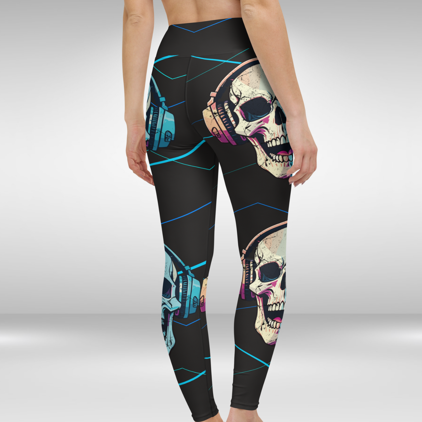 Women Yoga Legging - Blue Headphone Skull Print