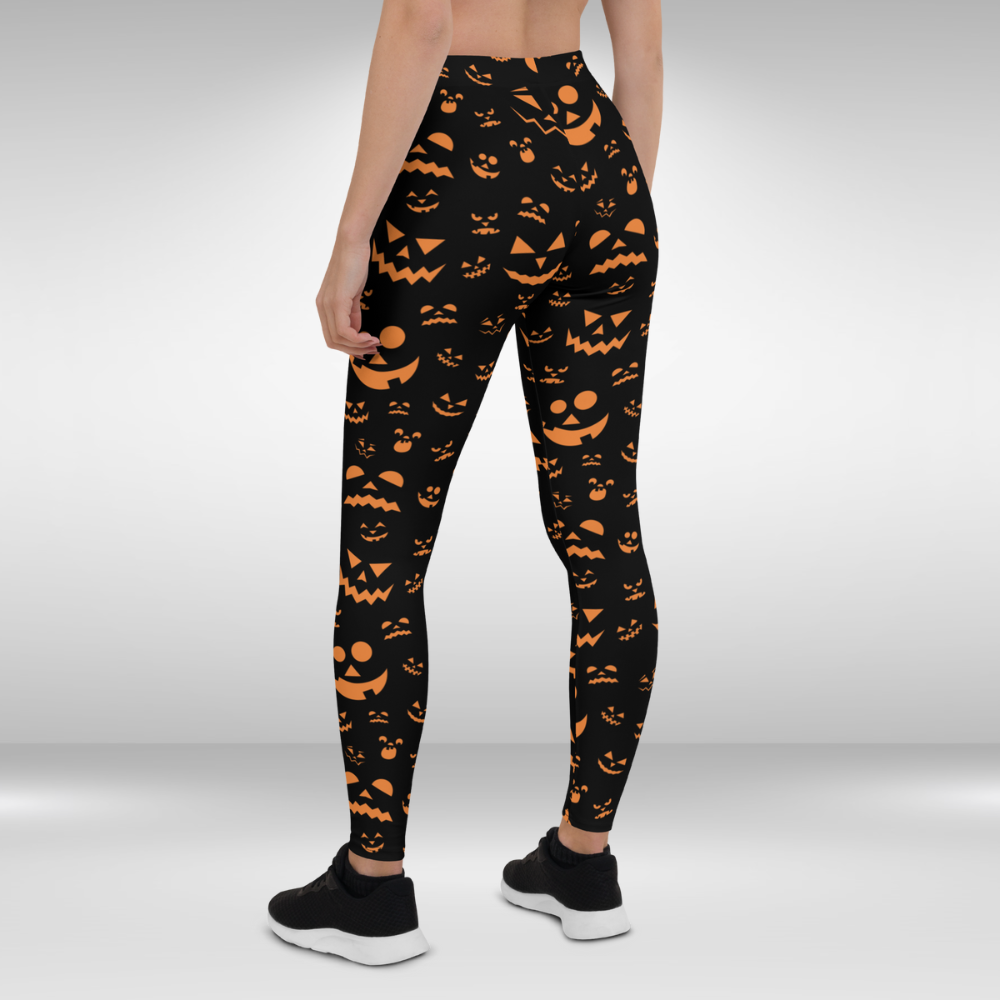Women Gym Legging - Halloween Jack O Lantern Print